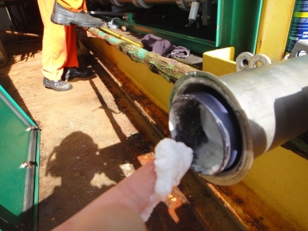 Hard mineral scale pulled from inside a fouled electrochlorination cell