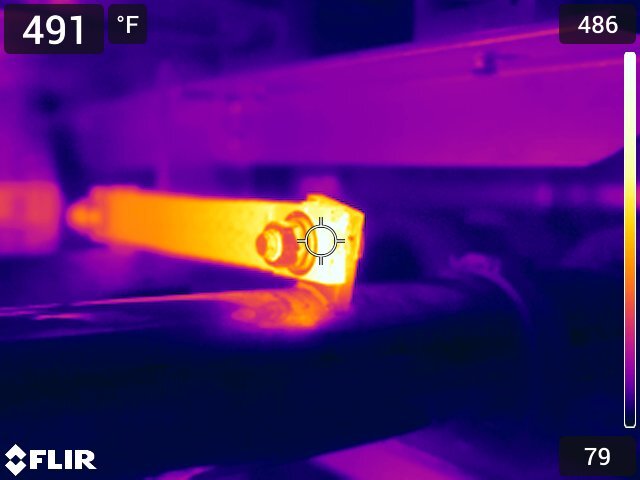 Thermal camera image of a DC connection running at 491 degrees Fahrenheit